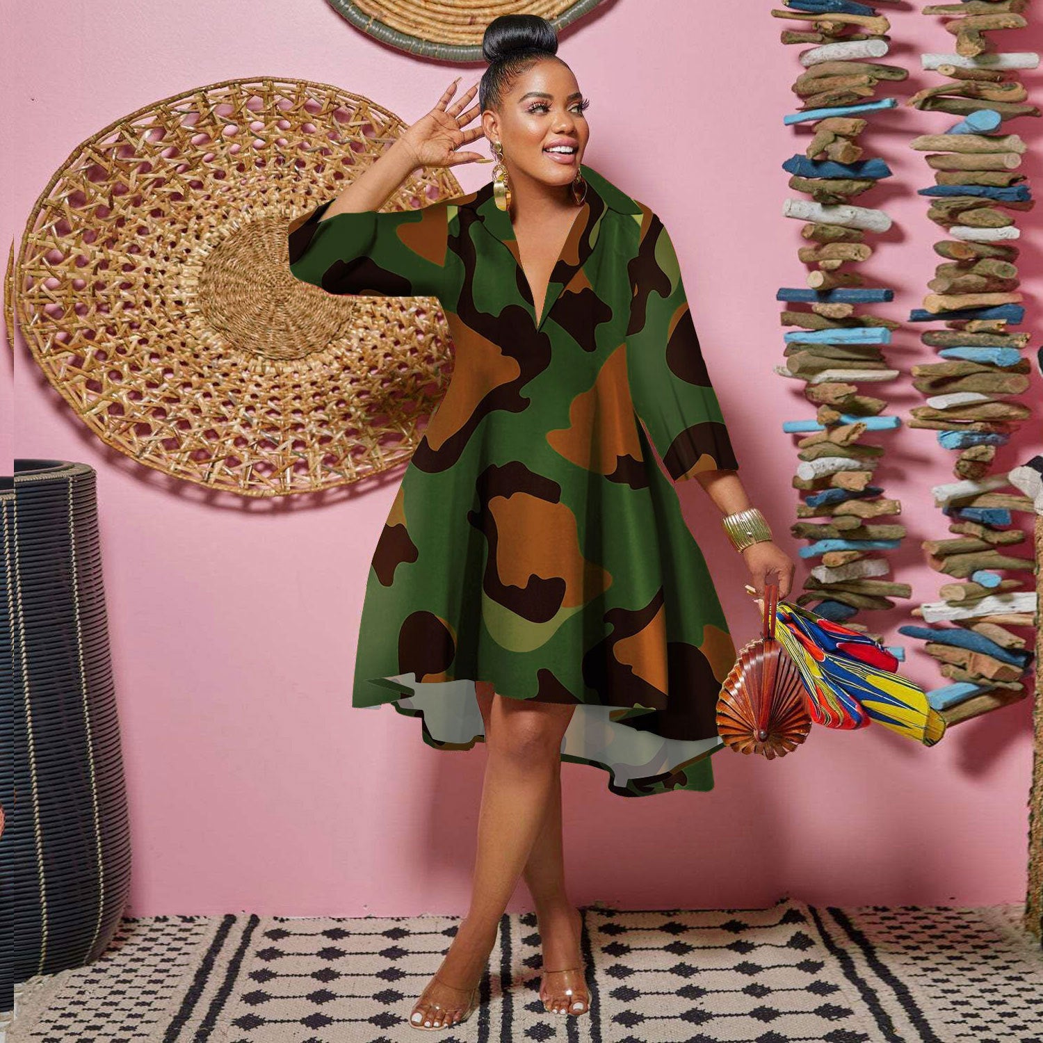 Colorful Dress With Stylish Lapels