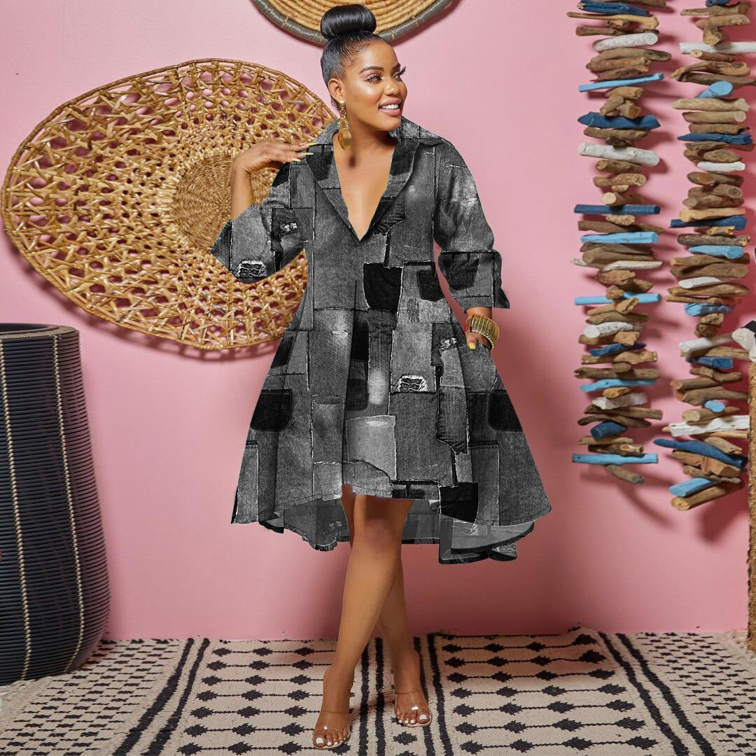 Colorful Dress With Stylish Lapels