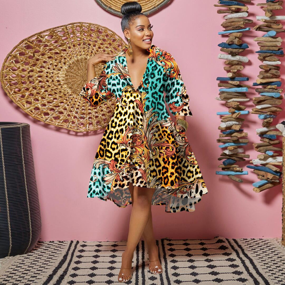 Colorful Dress With Stylish Lapels