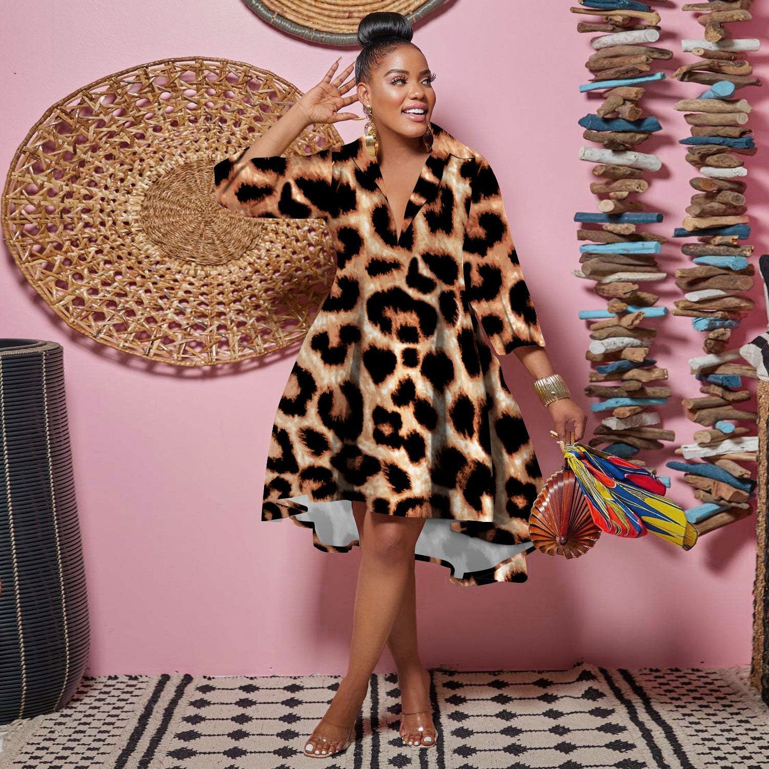 Colorful Dress With Stylish Lapels