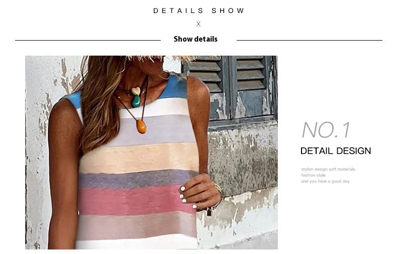 Colorful Stripes High-waisted Skirt Dress Women