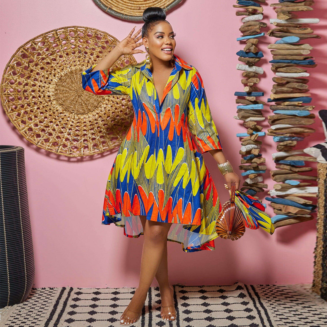 Colorful Dress With Stylish Lapels