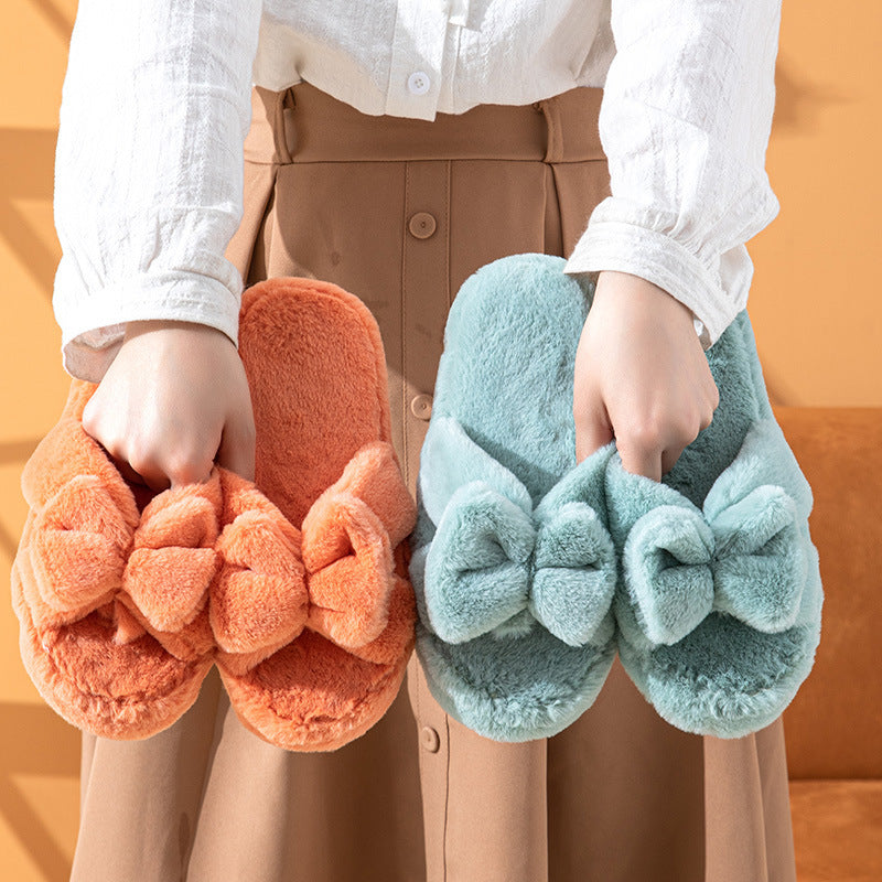 Bowknot Plush Cotton Slippers