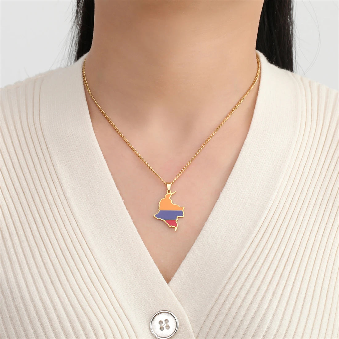 EUEAVAN Enamel Colombia Map Necklace Women Men Stainless Steel Trendy Colombiana Flag Pendant Chains Ethnic Jewelry Gifts