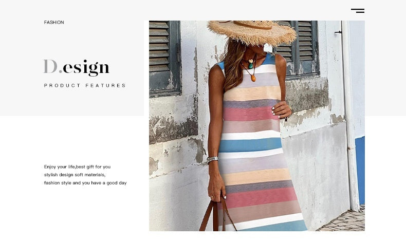Colorful Stripes High-waisted Skirt Dress Women