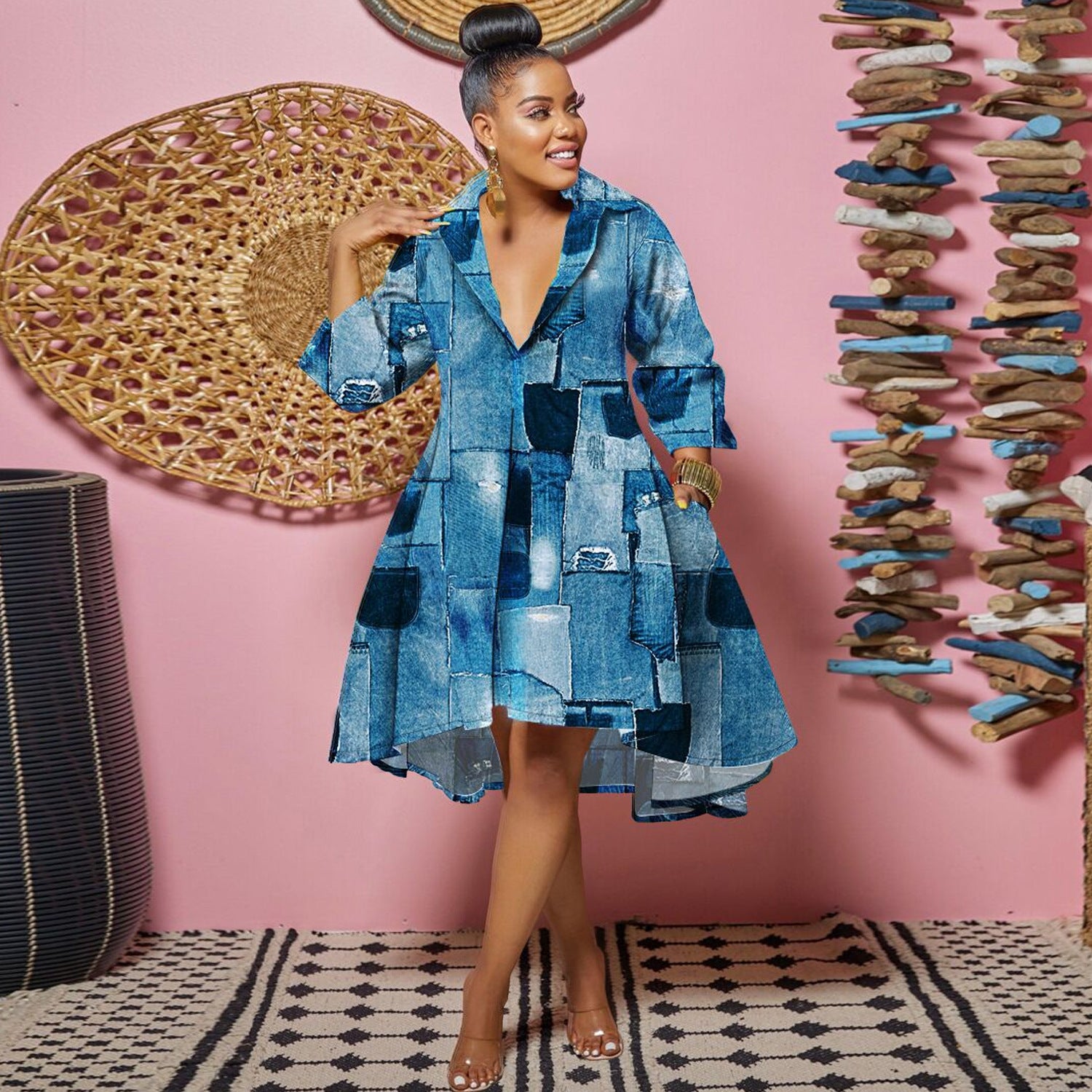 Colorful Dress With Stylish Lapels