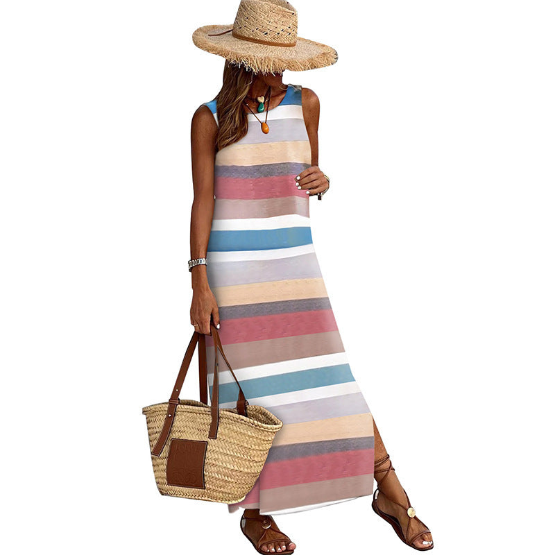 Colorful Stripes High-waisted Skirt Dress Women