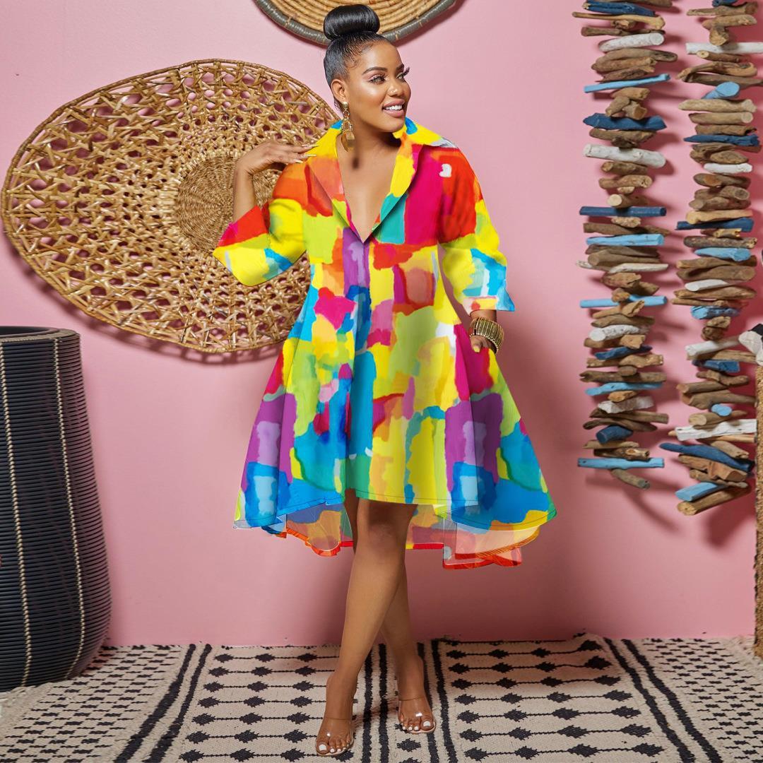 Colorful Dress With Stylish Lapels