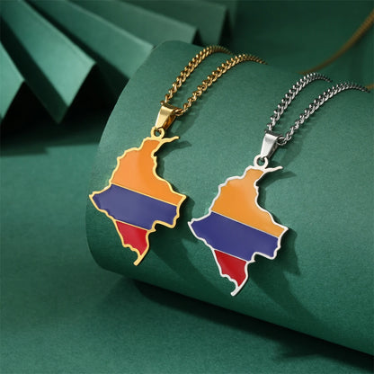 EUEAVAN Enamel Colombia Map Necklace Women Men Stainless Steel Trendy Colombiana Flag Pendant Chains Ethnic Jewelry Gifts