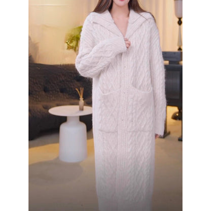 Gray Knitted Cardigan for Women | Boho High Collar Coat